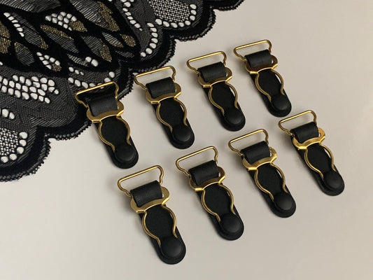 20mm (13/16”) Gold/Black Metal Suspender Clips Garter Clips for Lingerie Making Bramaking Garter Belt