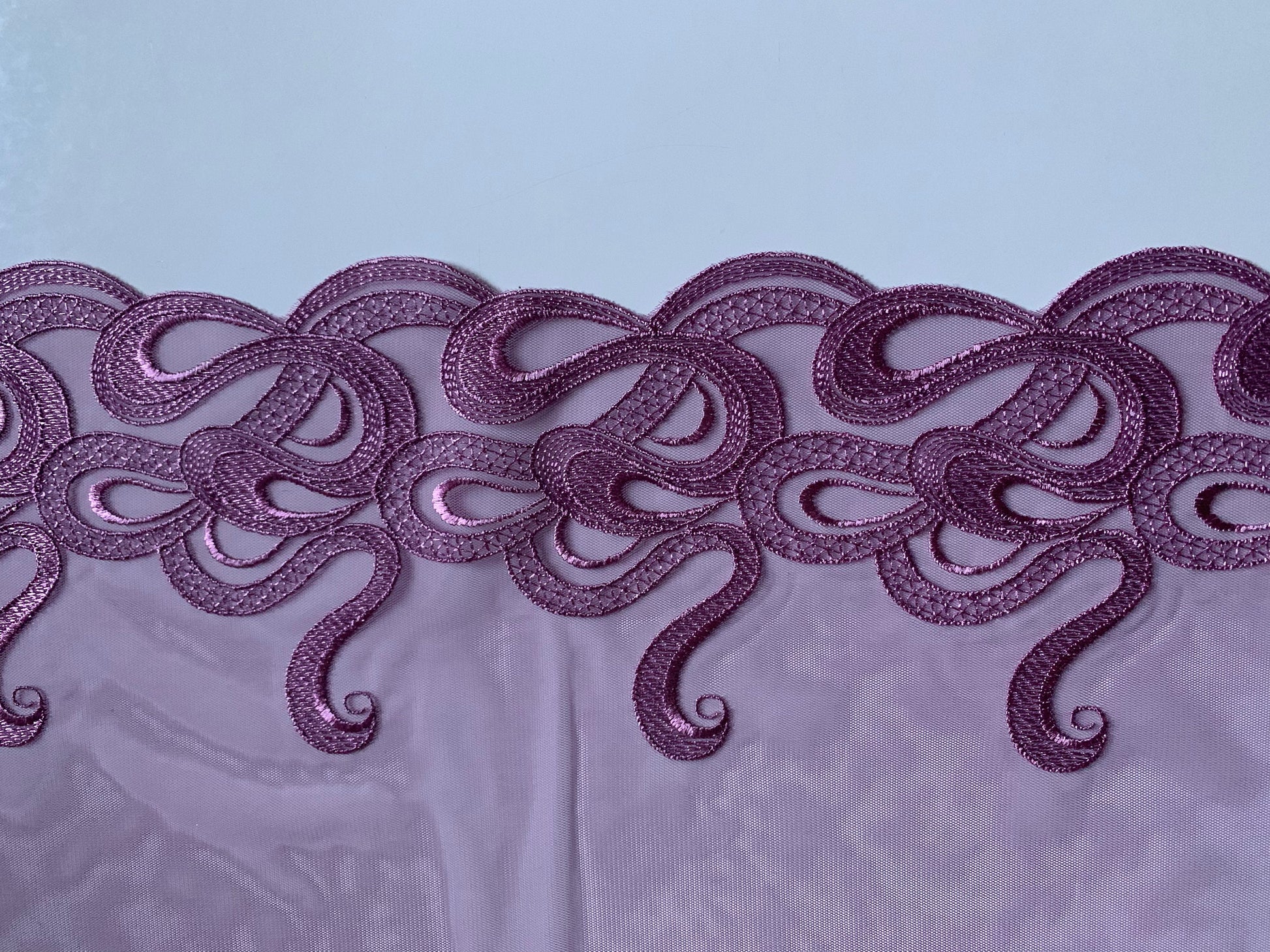 Lilac Swirl Embroidered Lace Trim 8.25”/21cm Tulle Scallop Edge Fabric for Bra Making Knickers Lingerie Sewing Craft