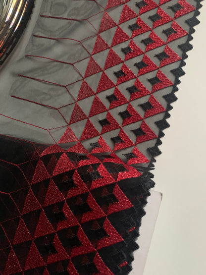 Red Black Embroidered Lace Trim 8.5”/21.5cm Tulle Scallop Edge Fabric for Bra Making Bramaking Knickers Lingerie Sewing Craft