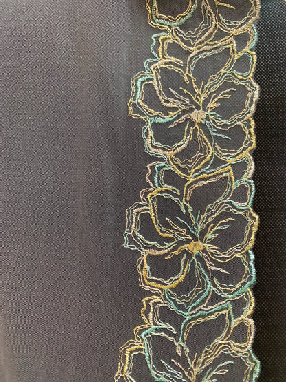 Pale Green Yellow Blue Floral Embroidered Lace Trim 7.5”/19cm White Tulle Scallop Edge Fabric for Bra Making Knickers Lingerie Sewing Craft