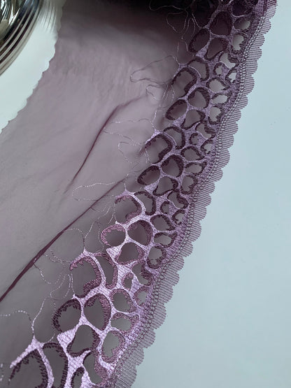 Lilac Leopard Embroidered Lace Trim 9.25”/23.5cm Purple Tulle Scallop Edge Fabric for Bra Making Knickers Lingerie Sewing Craft