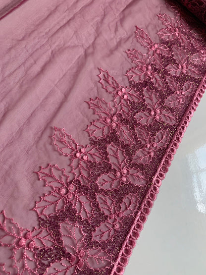 Pink Mistletoe Holly Shimmer Lace Trim 10.25”/26cm Embroidered Scallop Edge Fabric for Bra Making Bramaking Knickers Lingerie Sewing Craft