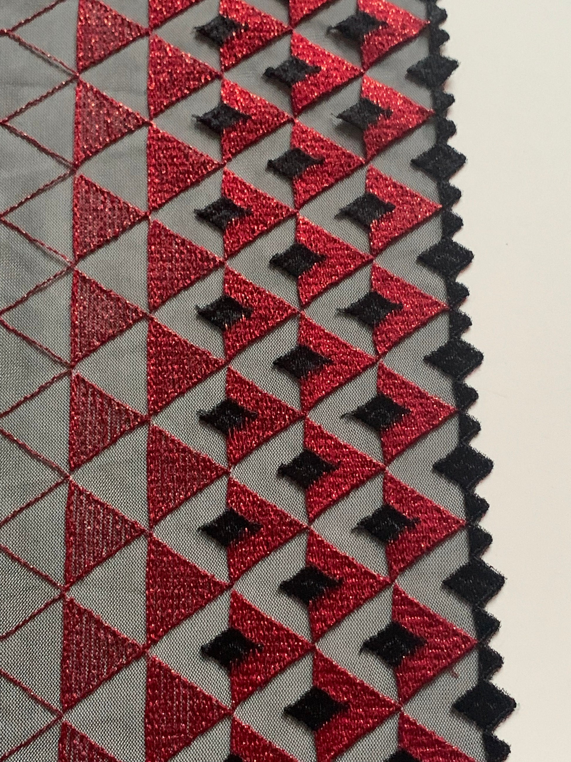 Red Black Embroidered Lace Trim 8.5”/21.5cm Tulle Scallop Edge Fabric for Bra Making Bramaking Knickers Lingerie Sewing Craft