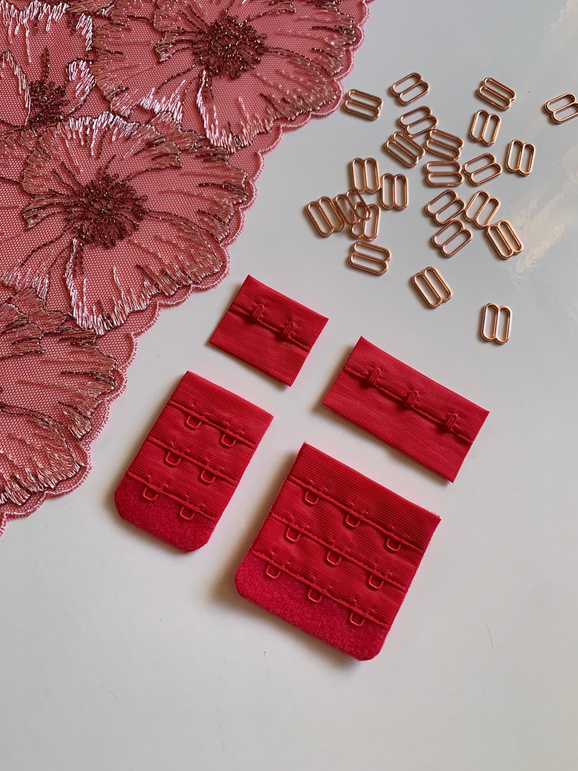 Red Hook & Eye Closures (3x2, 3x3) for Bra Making Lingerie Bramaking Fasteners
