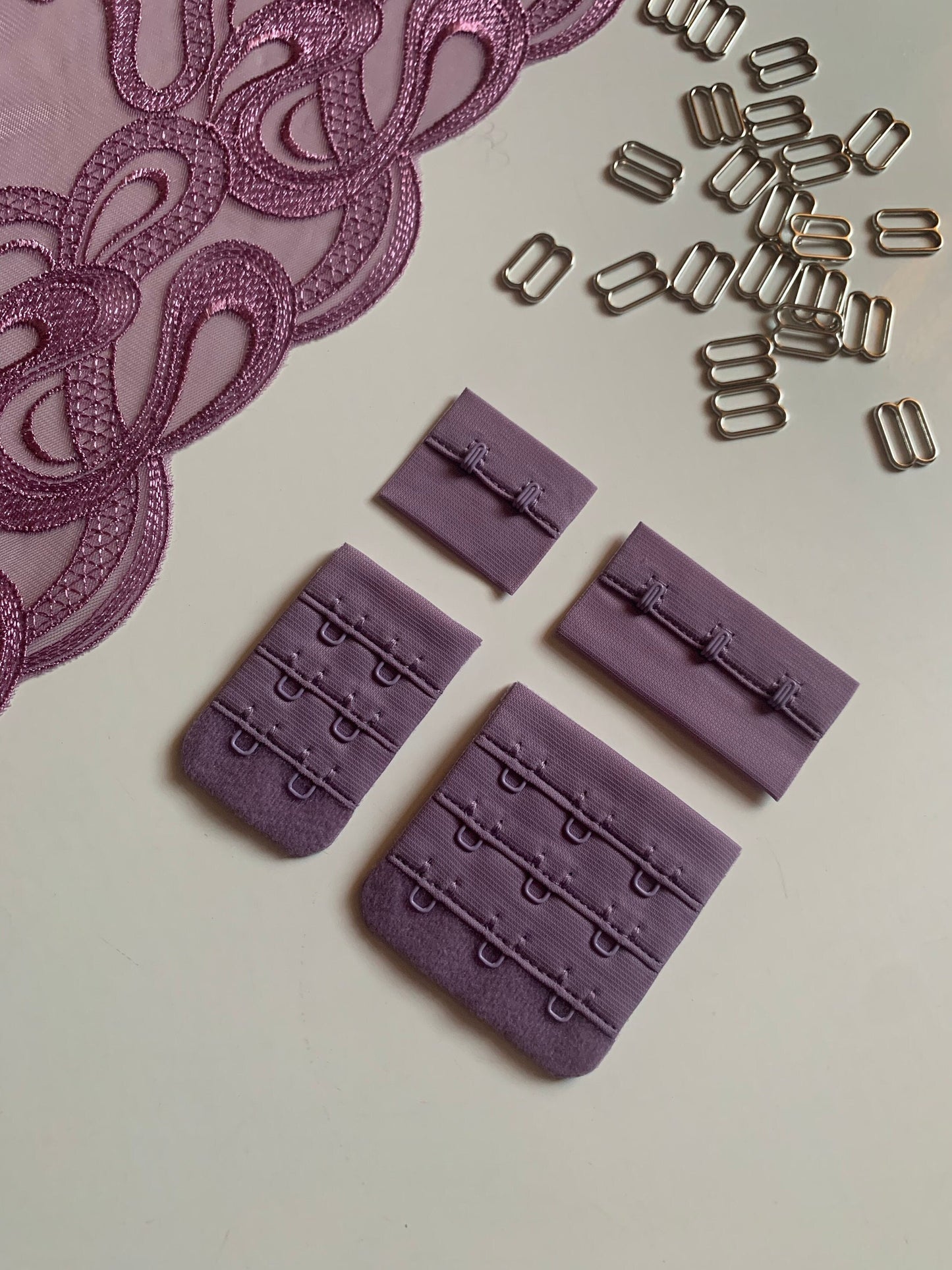 Lilac Purple Lavender Hook & Eye Closures (3x2, 3x3) for Bra Making Lingerie Bramaking Fasteners