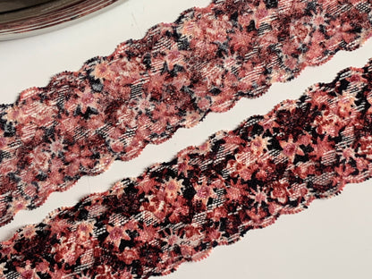 Pink Floral Narrow Stretch Lace Trim 2.25”/5.5cm Ditsy Scallop Edge Wide Lace Fabric for Bra Making Bramaking Knickers Lingerie Sewing Craft