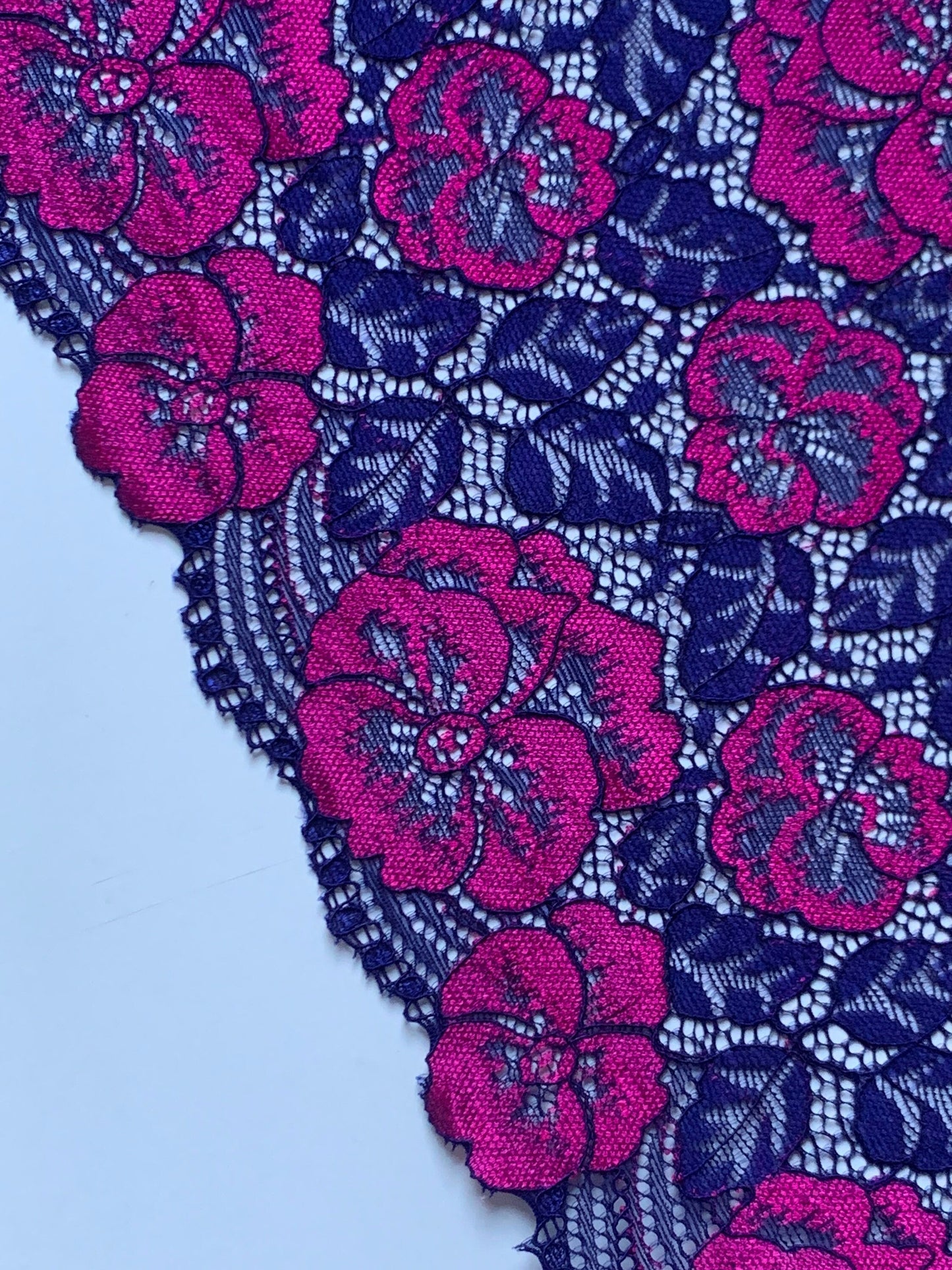 Blue Pink Fuchsia Stretch Lace Trim 6.75”/17cm Floral Scallop Edge Wide Lace Fabric for Bra Making Bramaking Knickers Lingerie Sewing Crafts