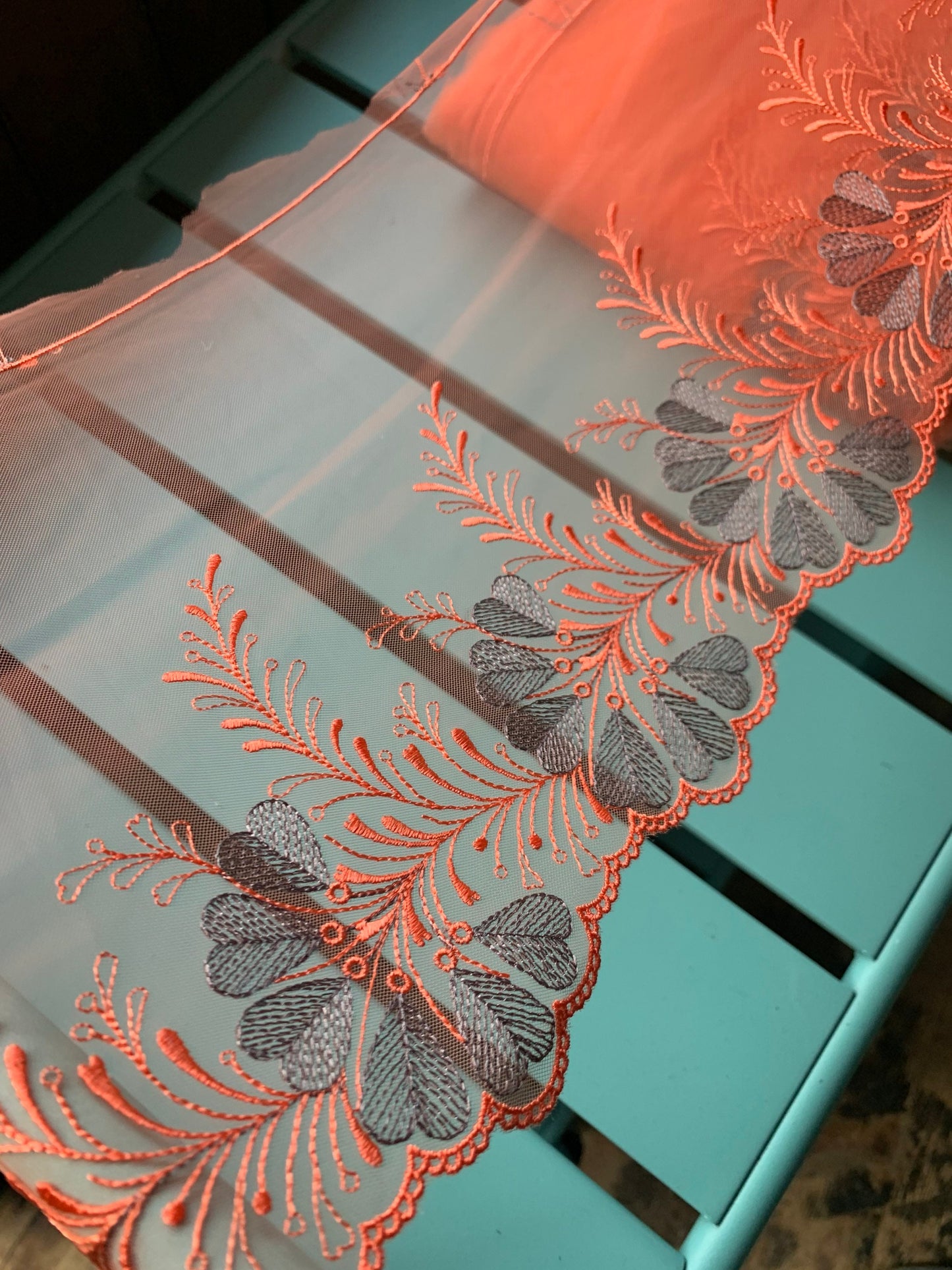 Orange Tulle Lace Trim 7.75”/19.5cm Embroidered Floral Scallop Edge Fabric for Bra Making Bramaking Knickers Lingerie Sewing Craft
