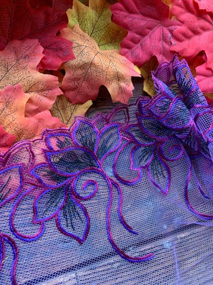Purple Lilac Tulle Lace Trim 8.75”/22.5cm Embroidered Floral Scallop Edge Fabric for Bra Making Bramaking Knickers Lingerie Sewing Craft