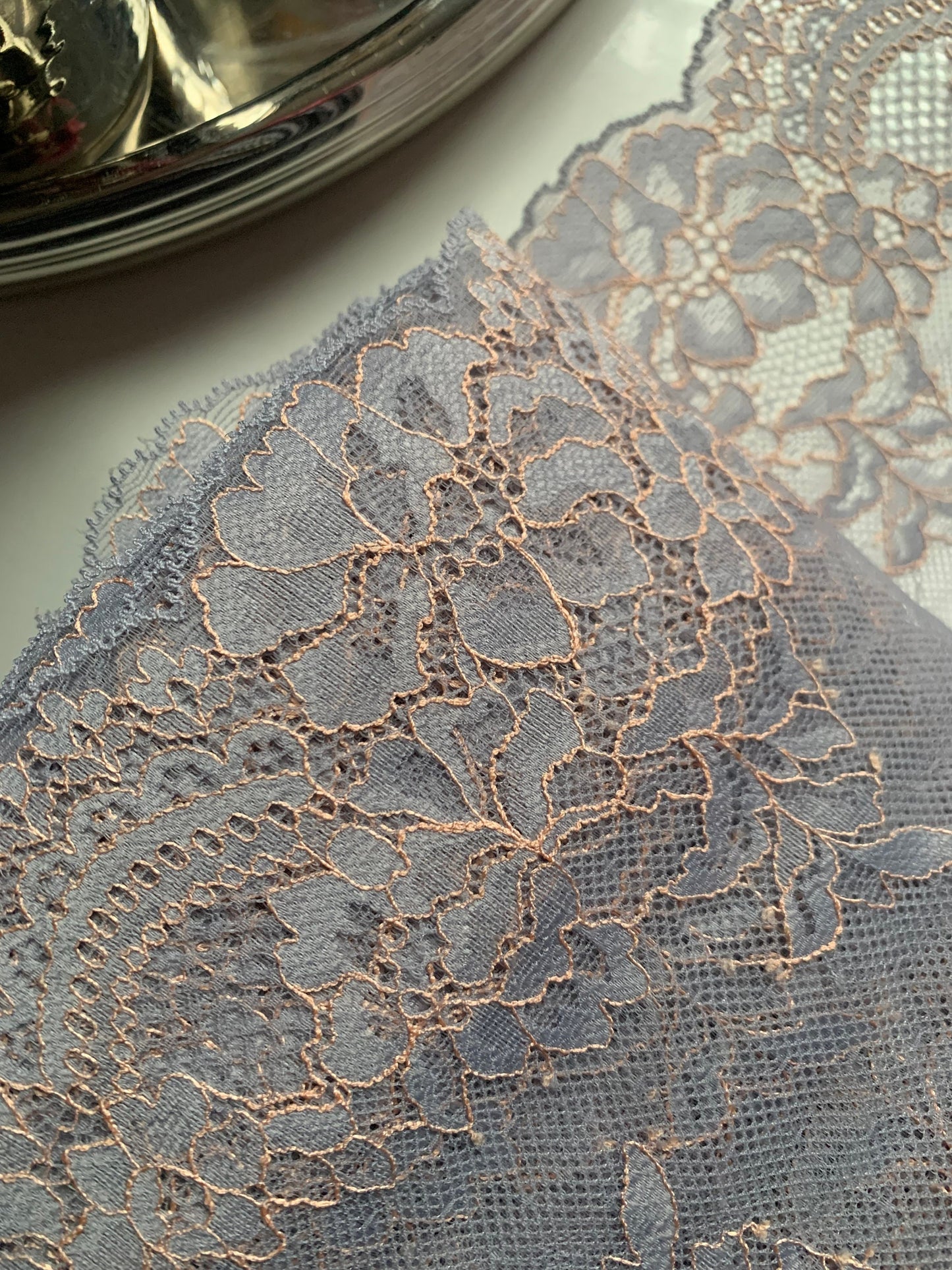 Grey Silver Stretch Lace Trim 7.75”/20cm Floral Scallop Edge Wide Lace Fabric for Bra Making Bramaking Knickers Lingerie Sewing Crafts