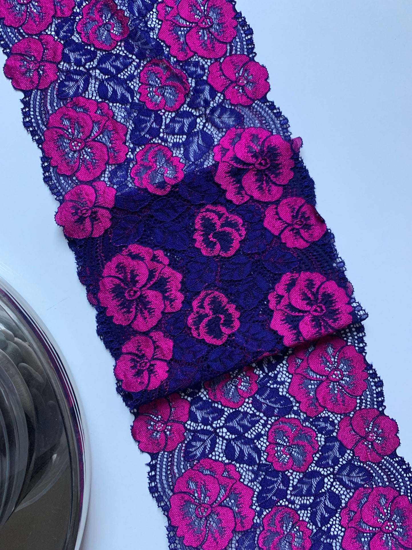 Blue Pink Fuchsia Stretch Lace Trim 6.75”/17cm Floral Scallop Edge Wide Lace Fabric for Bra Making Bramaking Knickers Lingerie Sewing Crafts