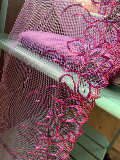 Purple Lilac Tulle Lace Trim 8.75”/22.5cm Embroidered Floral Scallop Edge Fabric for Bra Making Bramaking Knickers Lingerie Sewing Craft