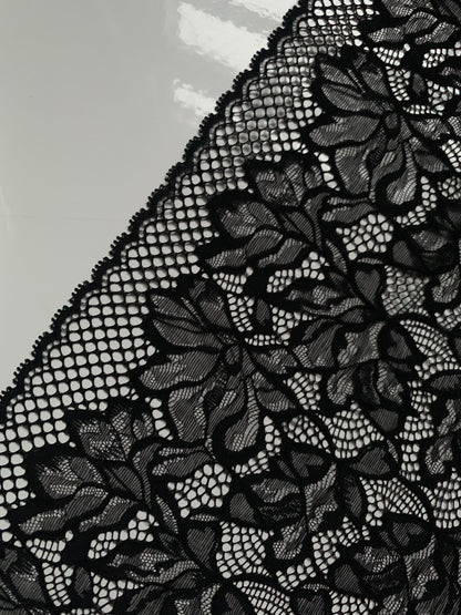 Black Stretch Lace Trim 10.5”/26.5cm Floral Scallop Edge Wide Lace Fabric for Bra Making Bramaking Knickers Lingerie Sewing Crafts