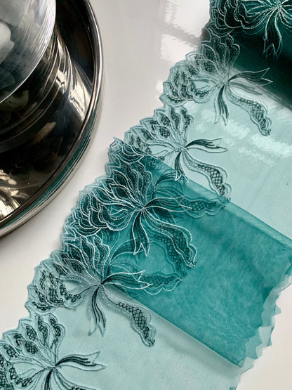 Mint Blue Green Tulle Lace Trim 8”/20cm Embroidered Floral Scallop Edge Fabric for Bra Making Bramaking Knickers Lingerie Sewing Craft