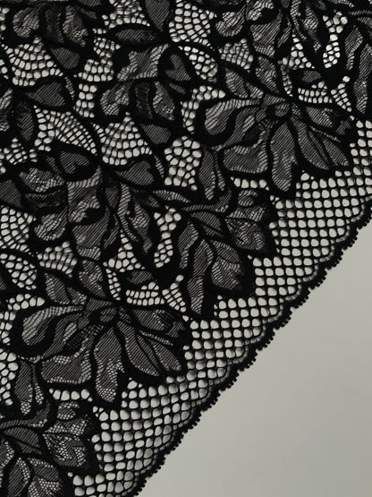 Black Stretch Lace Trim 10.5”/26.5cm Floral Scallop Edge Wide Lace Fabric for Bra Making Bramaking Knickers Lingerie Sewing Crafts