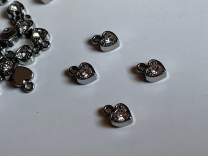 Silver Heart Charm Lingerie Pendant Crystal Embellishment for Bramaking Lingerie Bra Making Accessories Bridal Garments