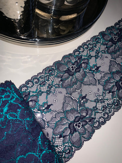 Teal Navy Blue Low Stretch Lace Trim 6.25”/16cm Floral Scallop Edge Wide Lace Fabric for Bra Making Bramaking Knickers Lingerie Sewing Craft