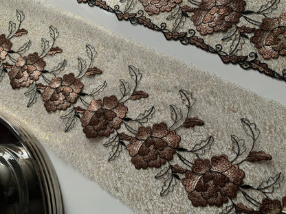 Gold Brown Embroidered Wide Lace Gauze Trim Duo Dual Floral Scallop Edge Fabric for Bra Making Bramaking Knickers Lingerie Sewing Craft