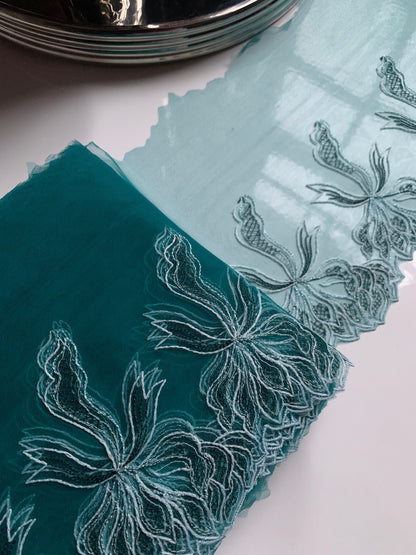 Mint Blue Green Tulle Lace Trim 8”/20cm Embroidered Floral Scallop Edge Fabric for Bra Making Bramaking Knickers Lingerie Sewing Craft
