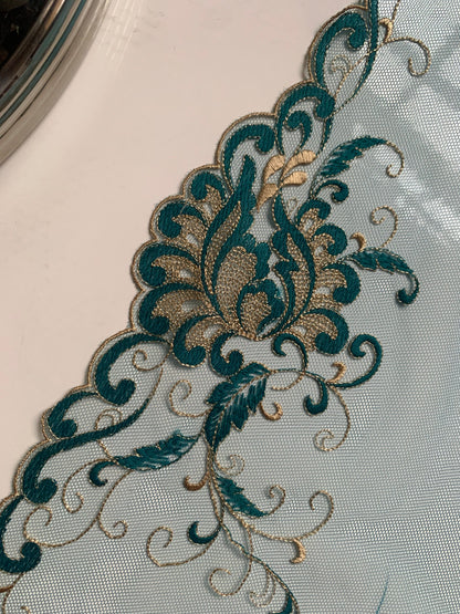 Blue Champagne Gold Lace Trim 10”/25.5cm Embroidered Floral Scallop Edge Fabric for Bra Making Bramaking Knickers Lingerie Sewing Craft