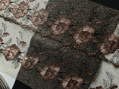 Gold Brown Embroidered Wide Lace Gauze Trim Duo Dual Floral Scallop Edge Fabric for Bra Making Bramaking Knickers Lingerie Sewing Craft