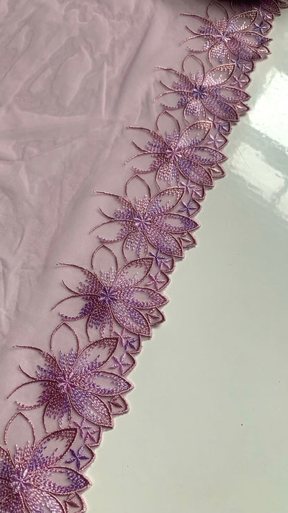 Lilac Purple Flower Embroidered Lace Trim 6”/15cm Floral Scallop Edge Fabric for Bra Making Bramaking Knickers Lingerie Sewing