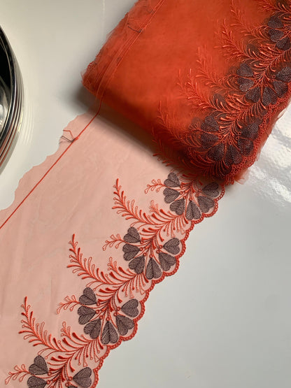 Orange Tulle Lace Trim 7.75”/19.5cm Embroidered Floral Scallop Edge Fabric for Bra Making Bramaking Knickers Lingerie Sewing Craft