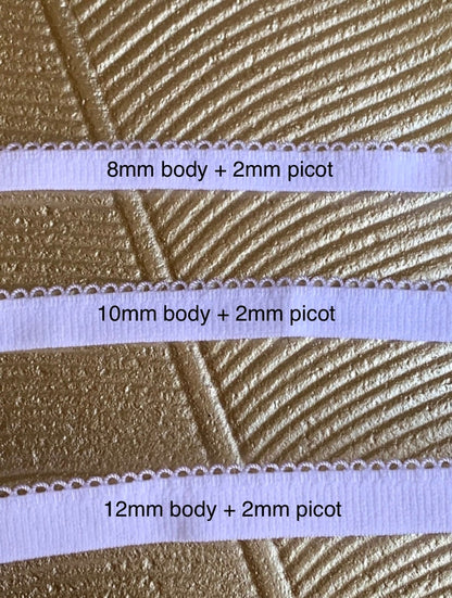 8/10/12mm White Picot Plush Elastic Picot Edge Plush Back Elastic for Bra Making Bramaking Lingerie