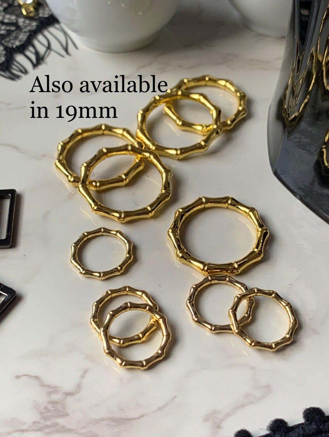 12mm (1/2”) Gold Bamboo Metal Rings for Bra Making Lingerie and Swimwear Bramaking Garments Crafts