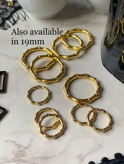 12mm (1/2”) Gold Bamboo Metal Rings for Bra Making Lingerie and Swimwear Bramaking Garments Crafts