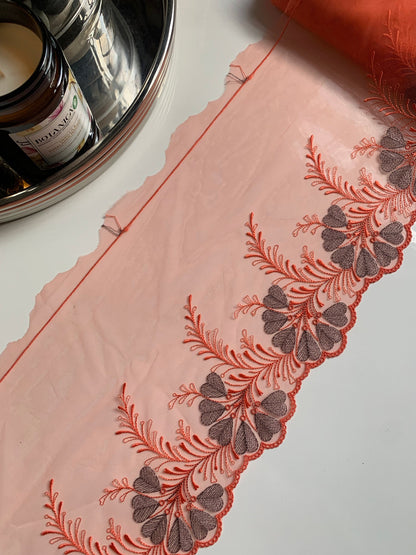 Orange Tulle Lace Trim 7.75”/19.5cm Embroidered Floral Scallop Edge Fabric for Bra Making Bramaking Knickers Lingerie Sewing Craft