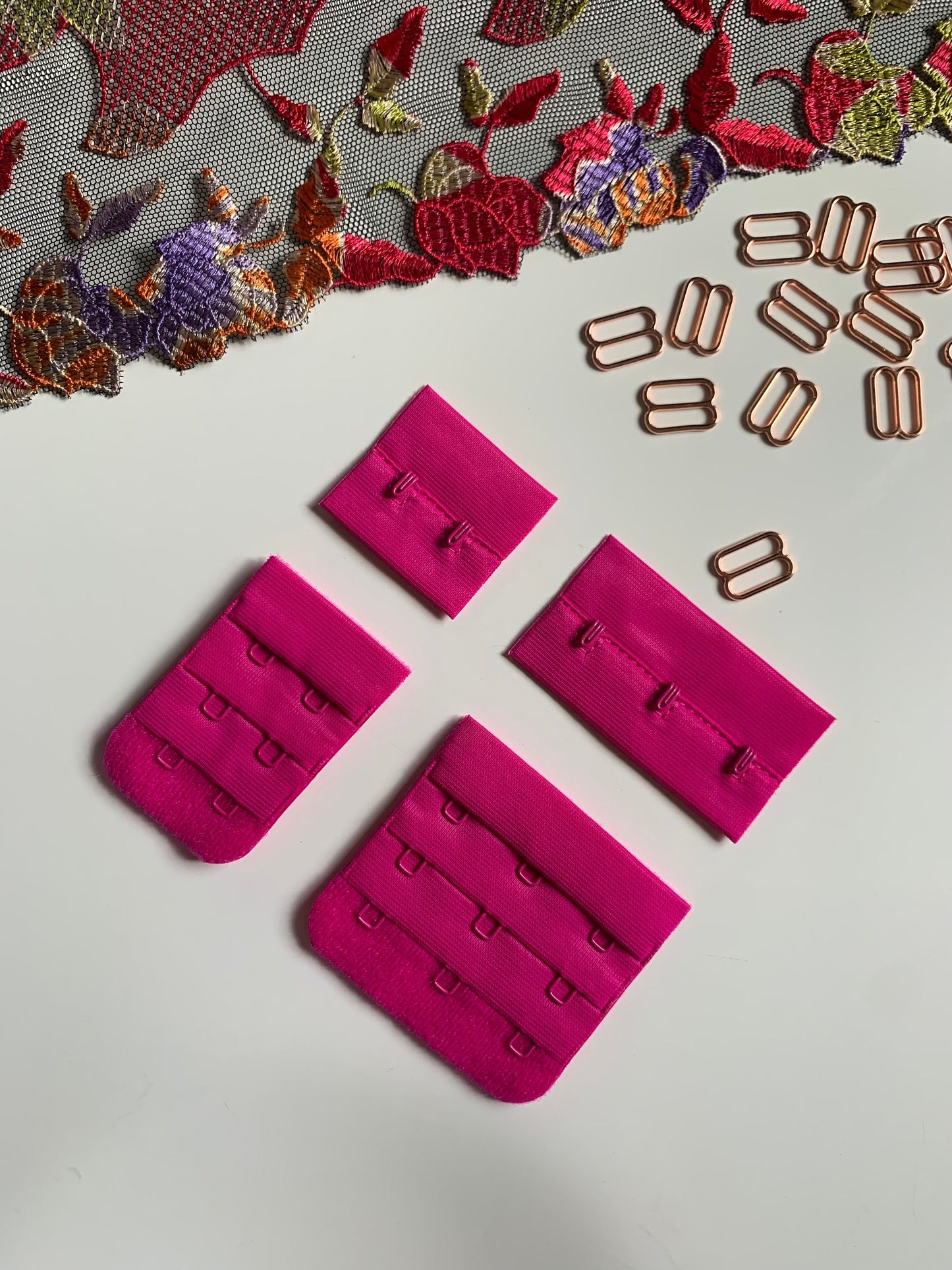Fuschia Pink Hook & Eye Closures (3x2, 3x3, 3x4) for Bra Making Lingerie Bramaking Fasteners
