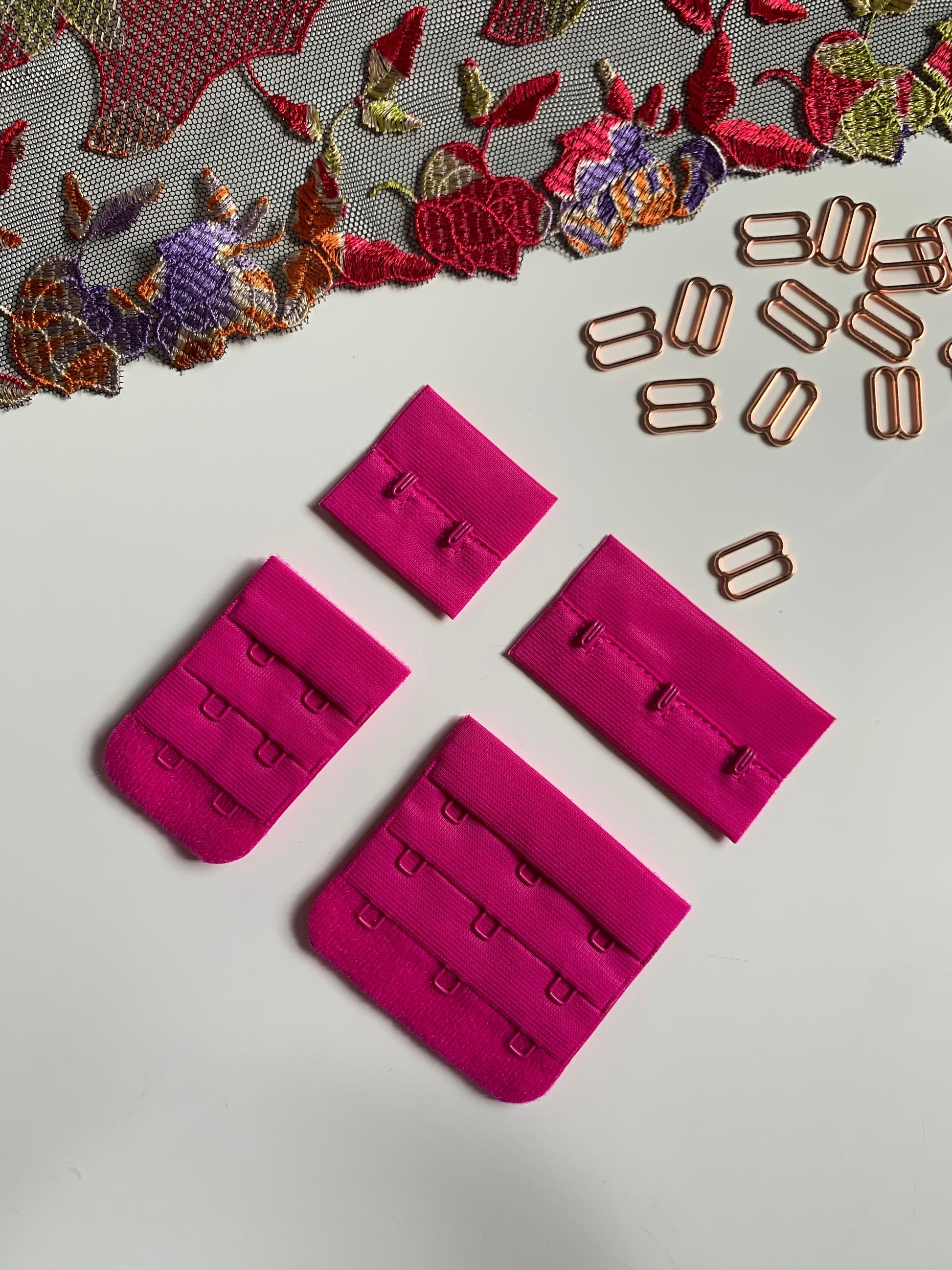 Fuschia Pink Hook & Eye Closures (3x2, 3x3, 3x4) for Bra Making Lingerie Bramaking Fasteners
