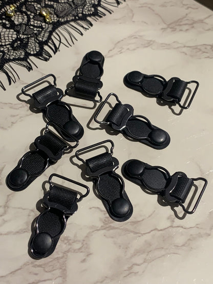 20mm (13/16”) Gun Black/Black Metal Suspender Clips Garter Clips for Lingerie Making Bramaking Garter Belt