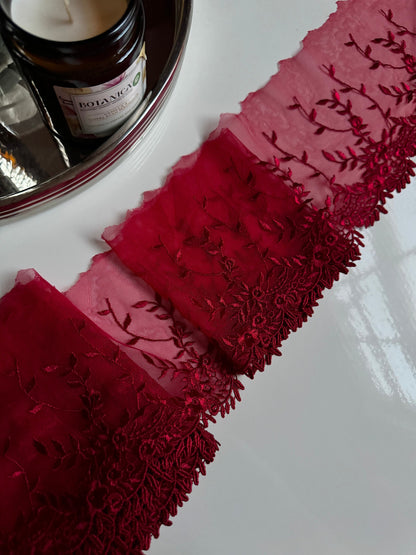 Red Guipure Edge Floral Embroidered Lace Trim (5.25"/13cm) Scallop Edge Fabric for Bramaking Knickers Lingerie Sewing Craft
