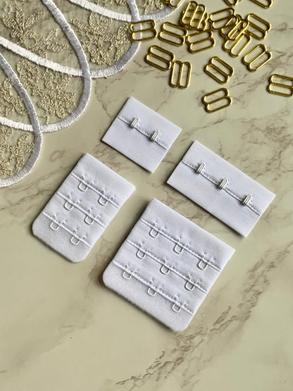 White Hook & Eye Closures (3x2, 3x3) for Bra Making Lingerie Bramaking Fasteners
