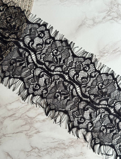 Black Eyelash Lace Trim 5”/12.5cm Scallop Edge Fabric for Bra Making Knickers Lingerie Sewing Craft