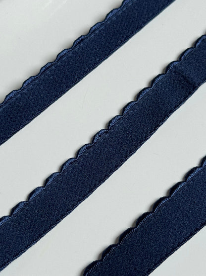 10/12/15mm Navy Scalloped Plush Elastic Picot Edge Plush Back Elastic for Bra Band Underband Underarm Bramaking Lingerie Knickers Crafts