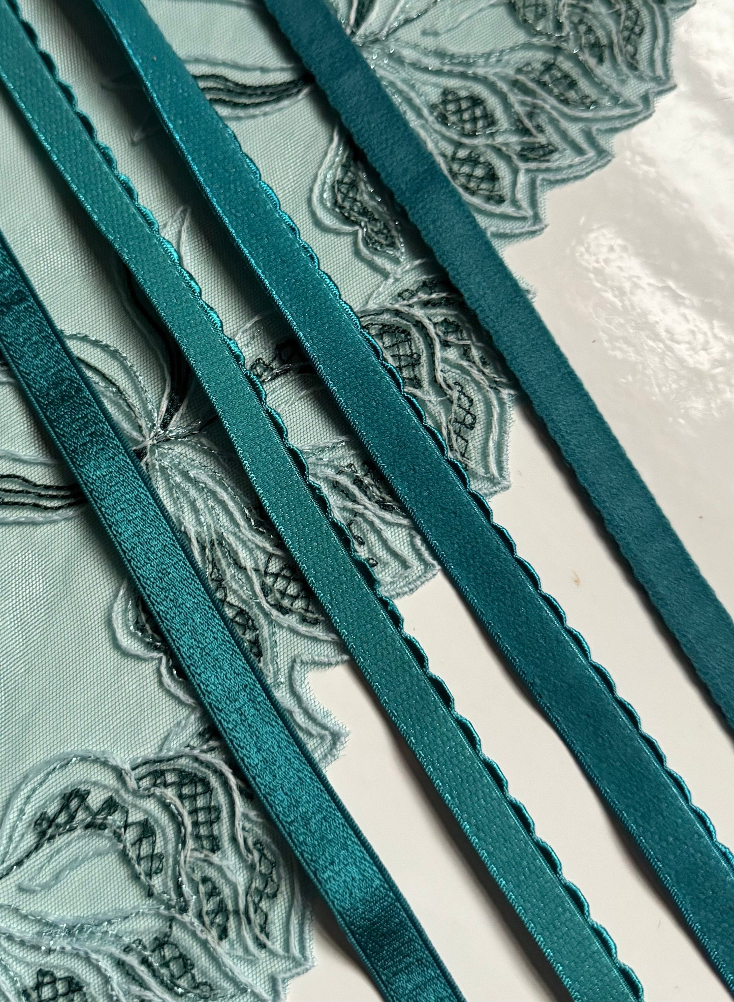 Mint Blue Green Lace, Elastic & Findings Lingerie Bra Making Kit Embroidered Lace Trim 8”/20cm Tulle for Bramaking Knickers Lingerie Sewing