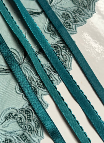 Mint Blue Green Lace, Elastic & Findings Lingerie Bra Making Kit Embroidered Lace Trim 8”/20cm Tulle for Bramaking Knickers Lingerie Sewing