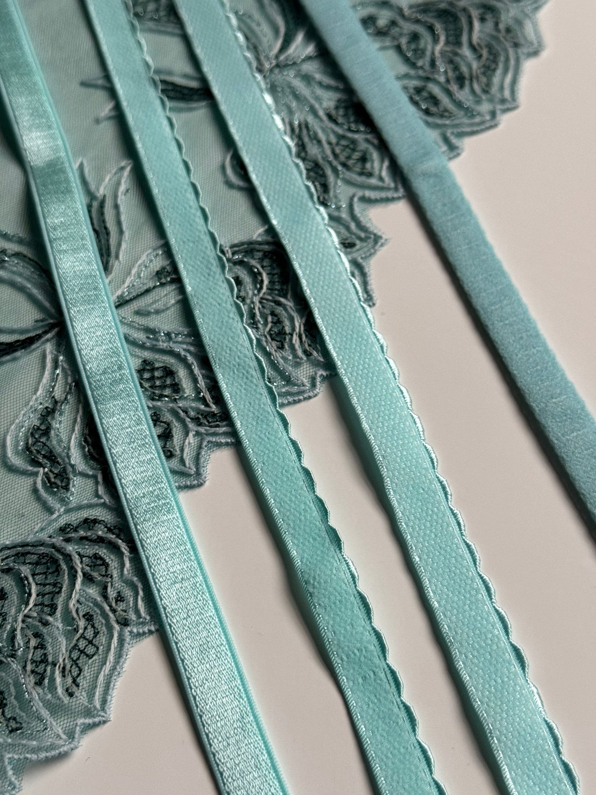 Mint Blue Green Lace, Elastic & Findings Lingerie Bra Making Kit Embroidered Lace Trim 8”/20cm Tulle for Bramaking Knickers Lingerie Sewing