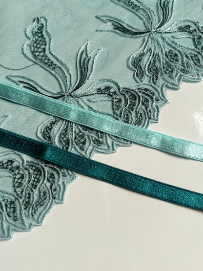 Mint Blue Green Lace, Elastic & Findings Lingerie Bra Making Kit Embroidered Lace Trim 8”/20cm Tulle for Bramaking Knickers Lingerie Sewing