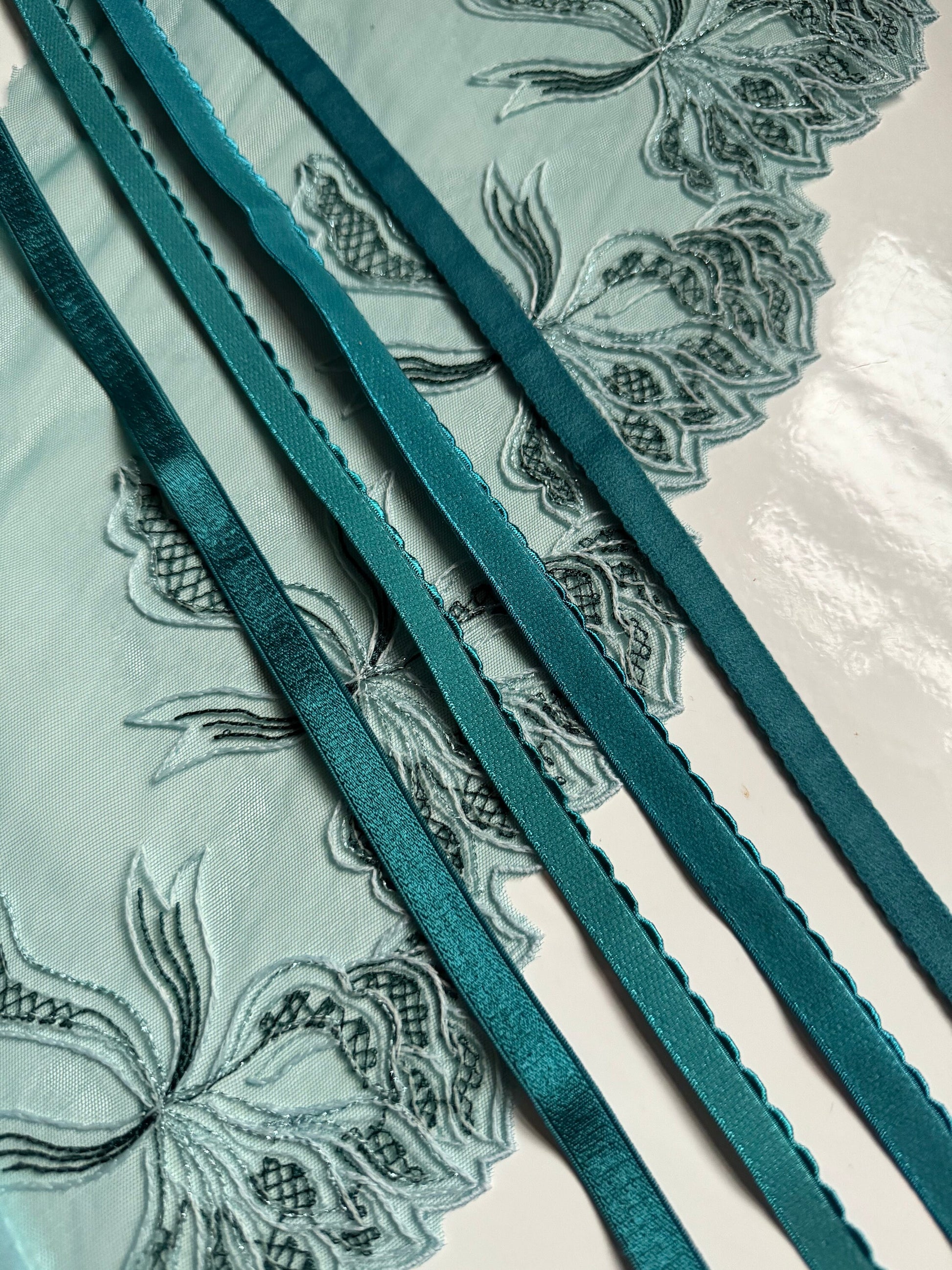 Mint Blue Green Lace, Elastic & Findings Lingerie Bra Making Kit Embroidered Lace Trim 8”/20cm Tulle for Bramaking Knickers Lingerie Sewing
