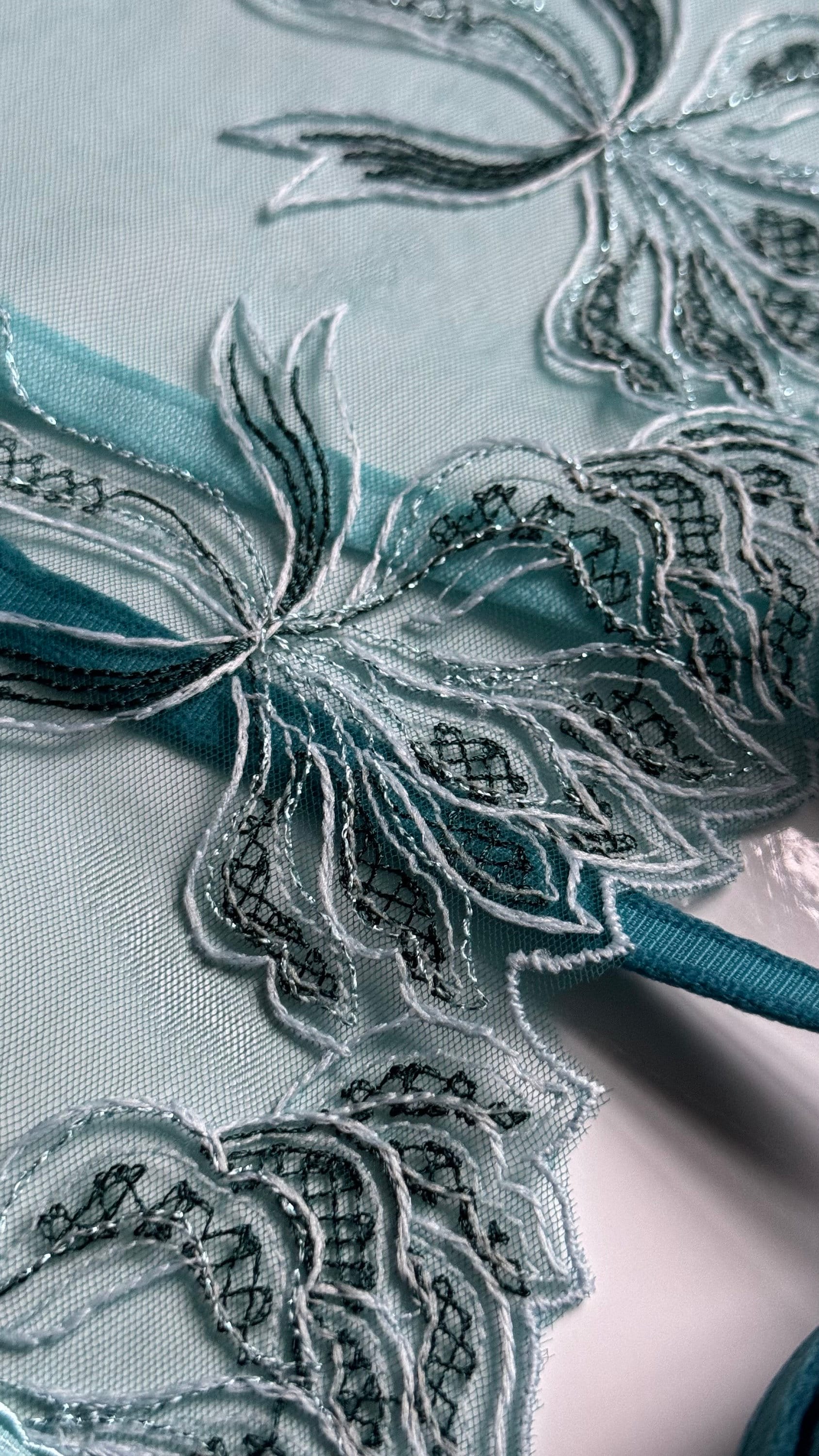 Mint Blue Green Lace, Elastic & Findings Lingerie Bra Making Kit Embroidered Lace Trim 8”/20cm Tulle for Bramaking Knickers Lingerie Sewing