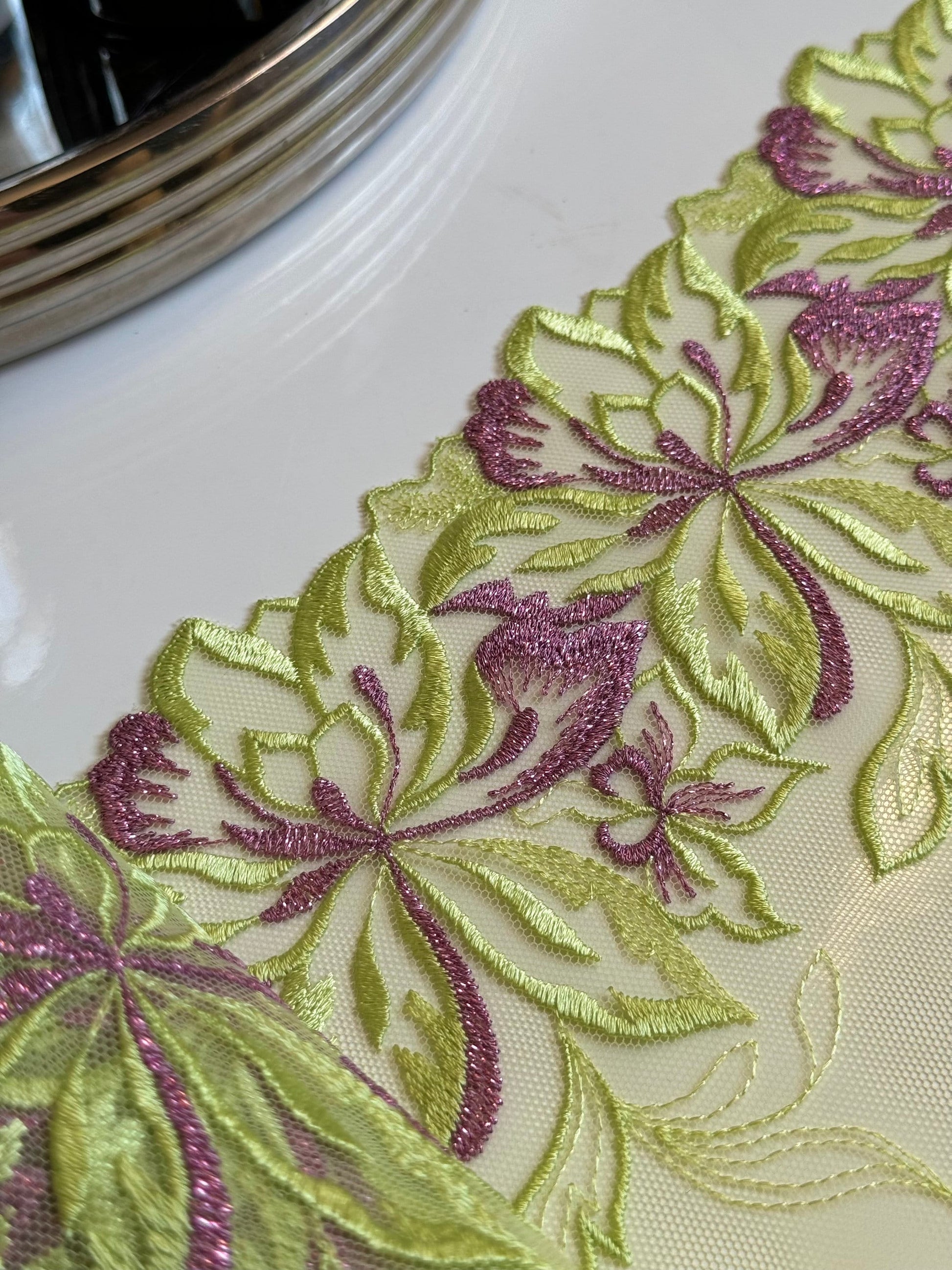 Green Purple Lace, Elastic & Findings Lingerie Bra Making Kit Embroidered Lace Trim 9”/22.5cm Tulle for Bramaking Knickers Lingerie Sewing