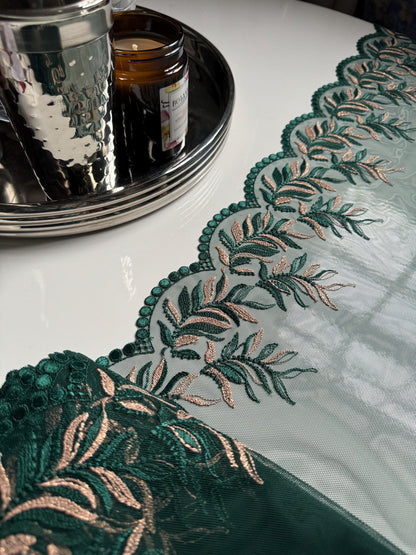 Dark Green Gold Metallic Shimmer Leaf Embroidered Lace Trim (9"/23cm) Floral Scallop Fabric for Bramaking Knickers Lingerie Sewing Craft