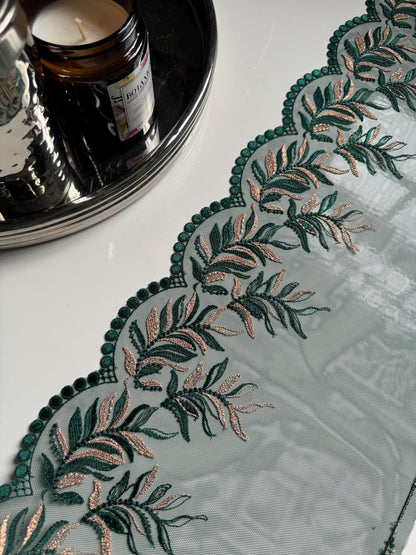 Dark Green Gold Metallic Shimmer Leaf Embroidered Lace Trim (9"/23cm) Floral Scallop Fabric for Bramaking Knickers Lingerie Sewing Craft