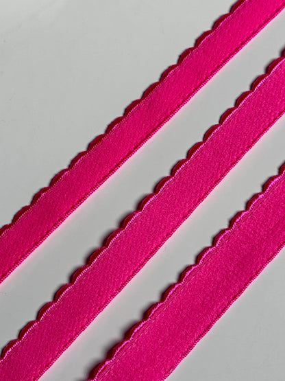 10/12/15mm Bright Pink Scalloped Plush Elastic Picot Edge Plush Back Elastic for Bra Band Bramaking Lingerie Knickers Crafts