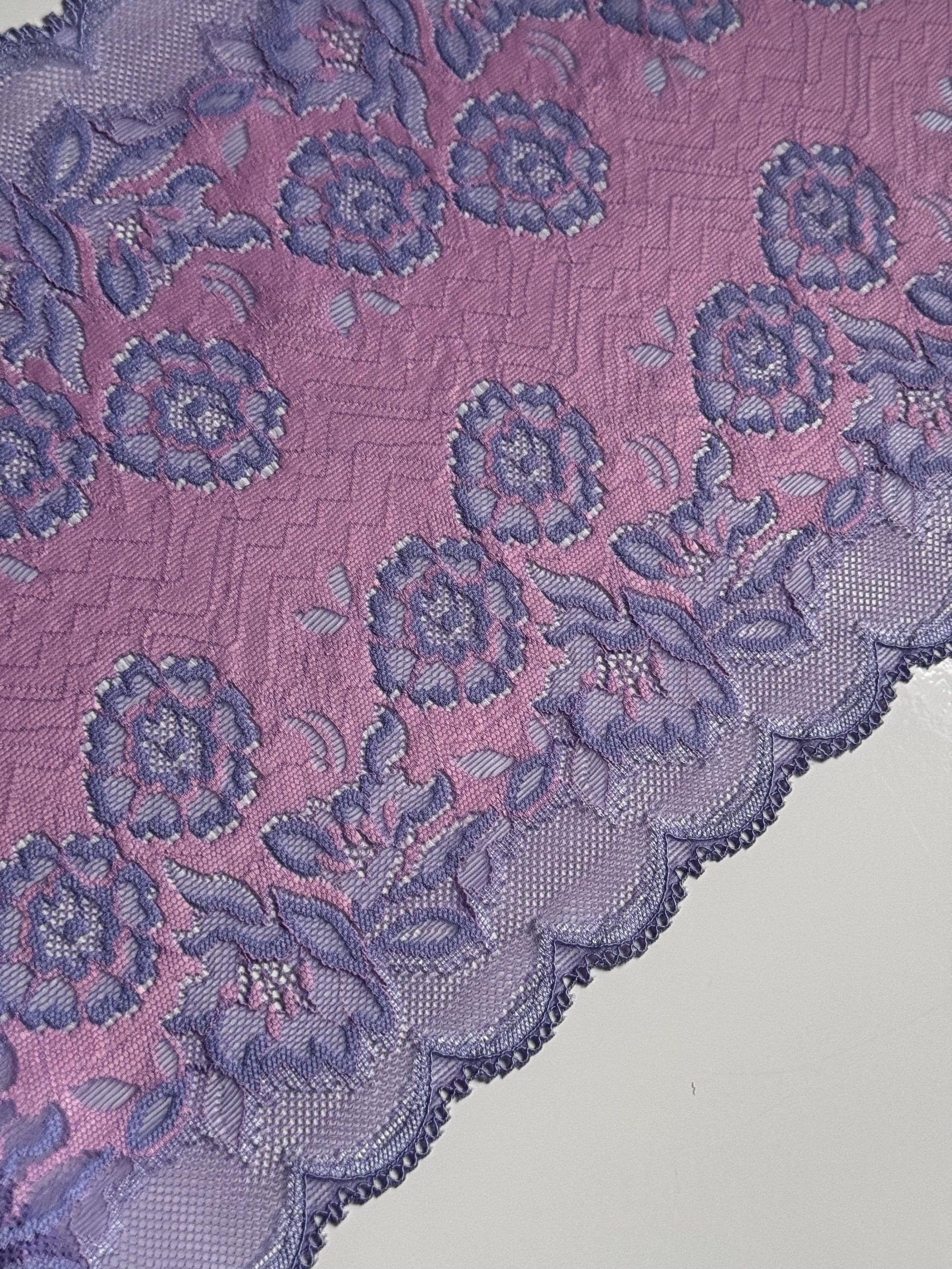 Purple Pink Floral Stretch Lace Trim (8.5"/21.5cm) Scallop Edge Wide Lace Fabric for Bra Sewing Bramaking Knickers Lingerie Sewing Craft