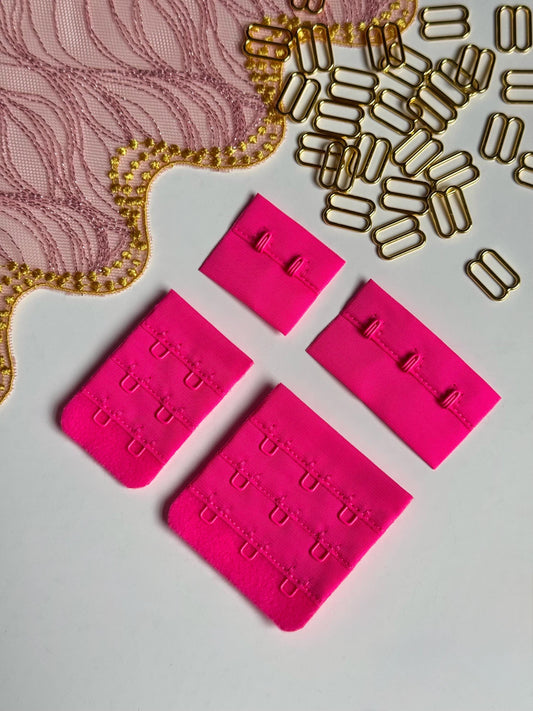 Bright Pink Hook & Eye Closures (3x2, 3x3) for Bra Making Lingerie Bramaking Fasteners